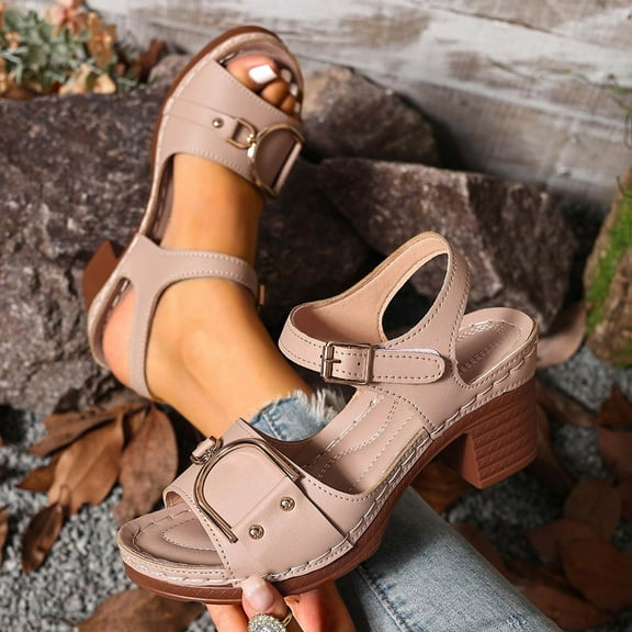 Aueoeo Platforms Strappy Sandals Open Toe One Strap Chunky Chunky Heeled Sandals with Buckle Ankle Strap for Women Party Wedding Dress
