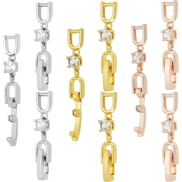 9pcs 3 Colors Brass Fold Over Clasp Extender Necklace Bracelet Extender Chain Extension Clasp with Cubic Zirconia for DIY Jewelry Making Repair DIY