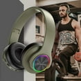 thumbnail image 1 of Auriculares inalámbricos Bluetooth universales, Iluminados, Luz de respiración de siete colores, Plegables, Subwoofer, Con ranura para tarjeta, Graves profundos - Verde, 1 of 7