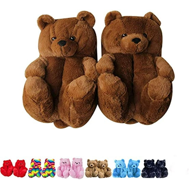Teddy Bear Slippers For Women, Cute Indoor Non-Slip Warm Slippers(Dark Brown)