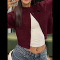 thumbnail image 4 of Cárdigan de Cuello Redondo con Botones para Mujer, Suéter de Punto de Larga, Ropa de Abrigo Vino Tinto XL, 4 of 7