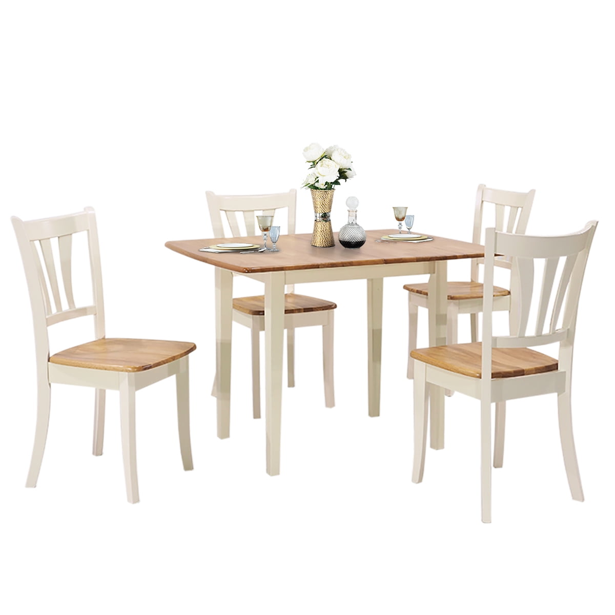 Costway Extendable 5 Piece Wood Dining Table Set 4 Chairs ...