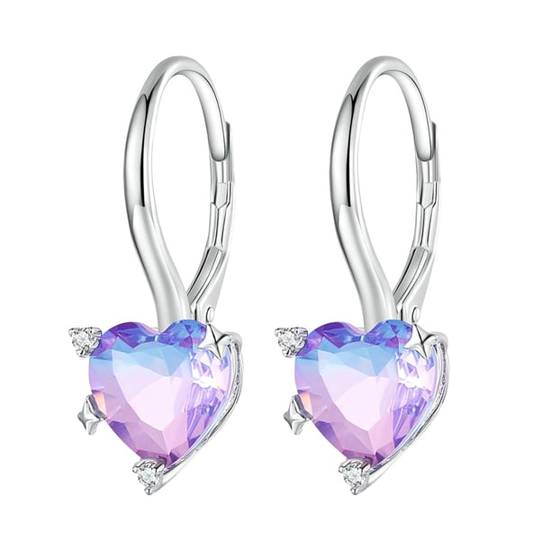 Pendientes de plata S925 chapados en platino con circonita en forma de corazón