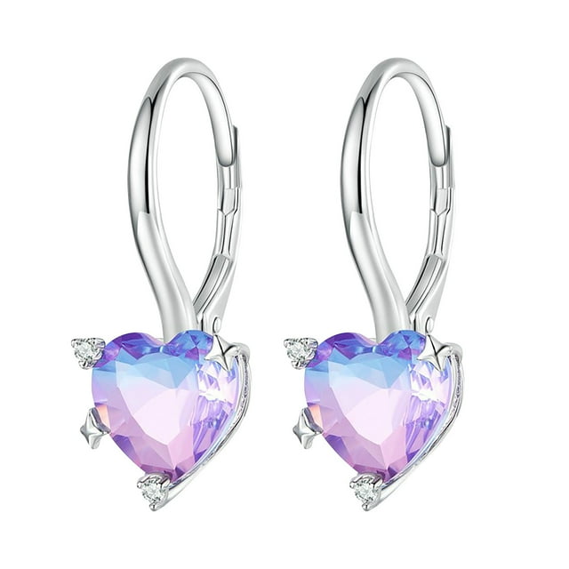 Pendientes de plata S925 chapados en platino con circonita en forma de corazón