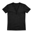 thumbnail image 2 of Domuza Men's Henley Shirt Casual Short Sleeve Button Down Basic Tees Slim Fit Tee Shirts Summer Stylish Distressed Comfy Tops Black 3XL, 2 of 4