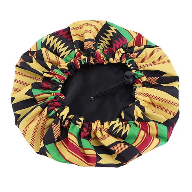 Bonnet Double Rond à Impression Batik pour Enfant, Bonnet de Nuit Ajustable, Bonnet de Douche, Filet de Soins Capillaires en Polyester