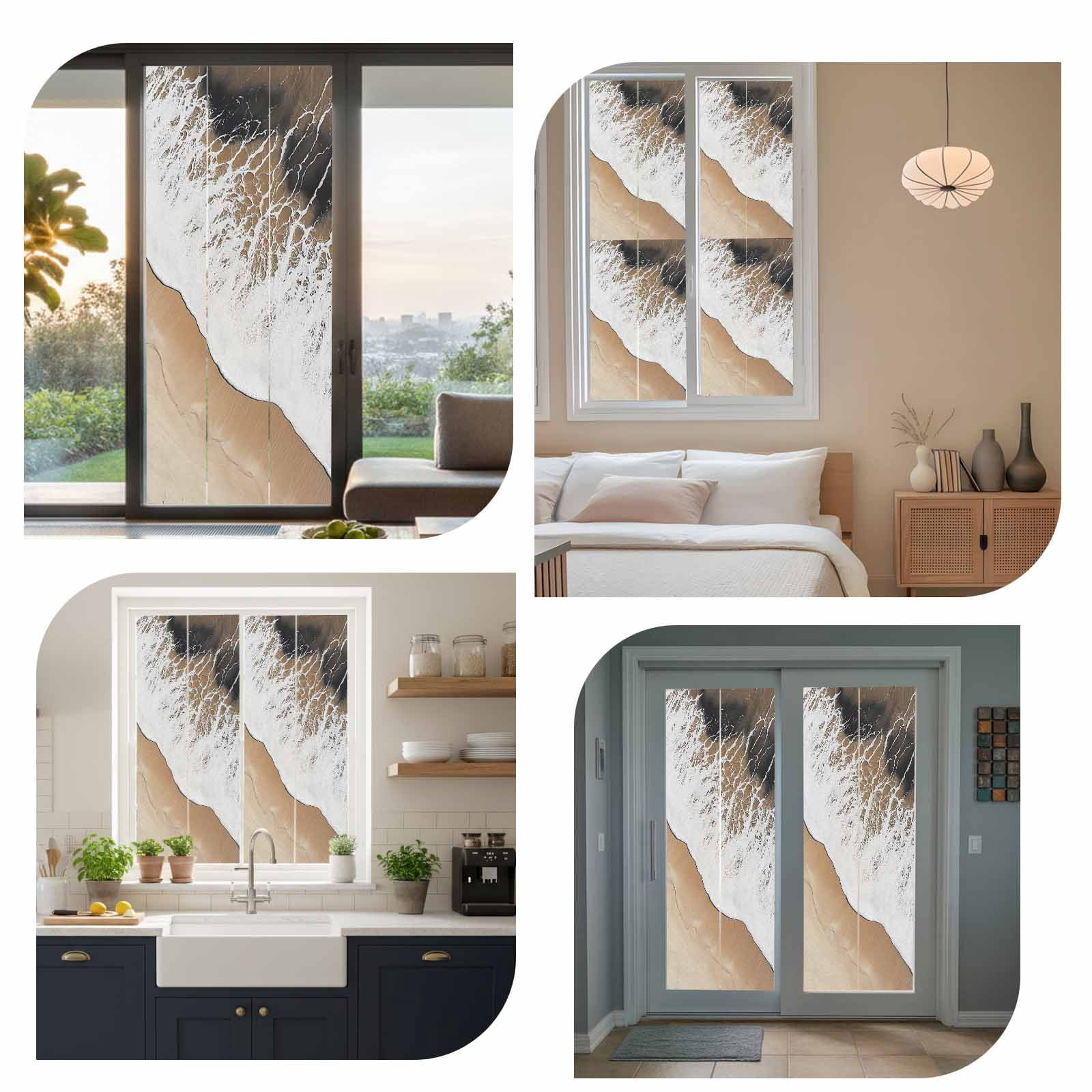 Abstract Wave Effect Window Privacy Film, Brown Gradient Beach Frosted Glass Window Clings Static Cling UV Heat Blocking Reusable Door Sticker for Bathroom 23.6 x 59 Inch