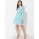 thumbnail image 2 of Vestido de gasa de manga larga con dobladillo con volantes y cuello alzado floral para mujer Azul claro M, 2 of 5
