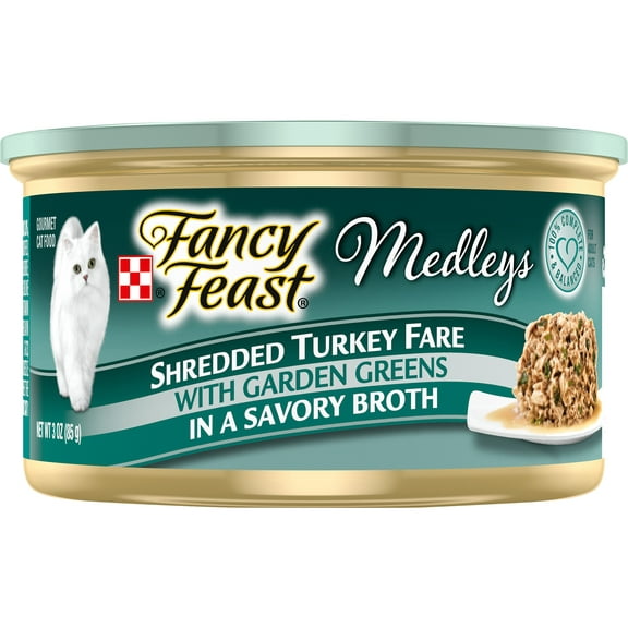 Purina Fancy Feast Medleys Shredded Turkey Fare With Garden Greens, 3 oz. (Pack of 12)