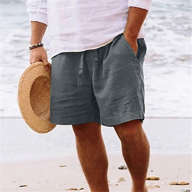 cllios Men's Linen Shorts Casual Cotton Elastic Waist Drawstring Summer Beach Vacation Shorts with Pockets