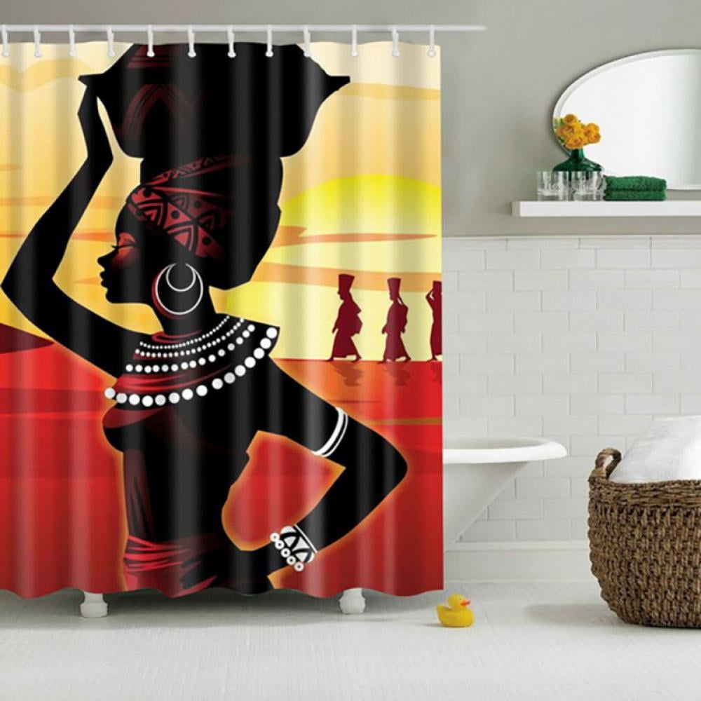 72" African American Afro Girl Abstract Bathroom Set Fabric Shower Curtain Hooks 