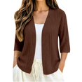 thumbnail image 3 of Women's Plus Size Hollow Out Cardigan, 3/4 Sleeve Loose Knit Open Front Top, Lightweight Breathable Layering Sweater for Spring Fall Summer Daily Wear Brown, 3 of 6