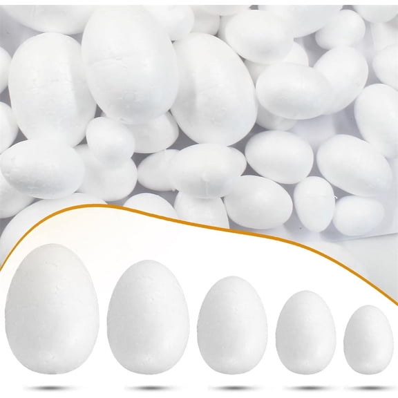 NOGIS 90 Pcs 5 Sizes Fake Eggs Easter Eggs Craft Foam Eggs, White DIY Painting Solid Eggs for Easter Christmas Halloween Holiday Crafts Making Handmade DIY Painting School Projects