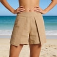 thumbnail image 6 of ClodeEU Women's Spring Summer Cotton Linen Shorts, High Waisted A Line Wide Leg Shorts, Loose Casual Plus Size Shorts for Women Khaki,Women's Plus L, 6 of 7