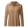 thumbnail image 3 of Cuoff Womens Fashion Sweaters for Women Plus Size Autumn And Winter Casual Loose Solid Color Stitching Long-sleeved Stand Collar Half Pullover Knit Top Sweatshirts for Women Khaki L, 3 of 5