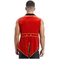 thumbnail image 3 of vastwit Mens Lapel Sleeveless Gold Details Velvet Jacket Tailcoat Red L, 3 of 6