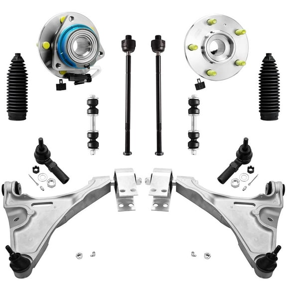 Detroit Axle - Front 12pc Suspension Kit for FWD Buick Lucerne Cadillac DTS 2006 2007 2008 2009 2010 2011, 2 Wheel Bearings Hubs 2 Lower Control Arms 4 Tie Rods 2 Sway Bars 2 Boots Replacement