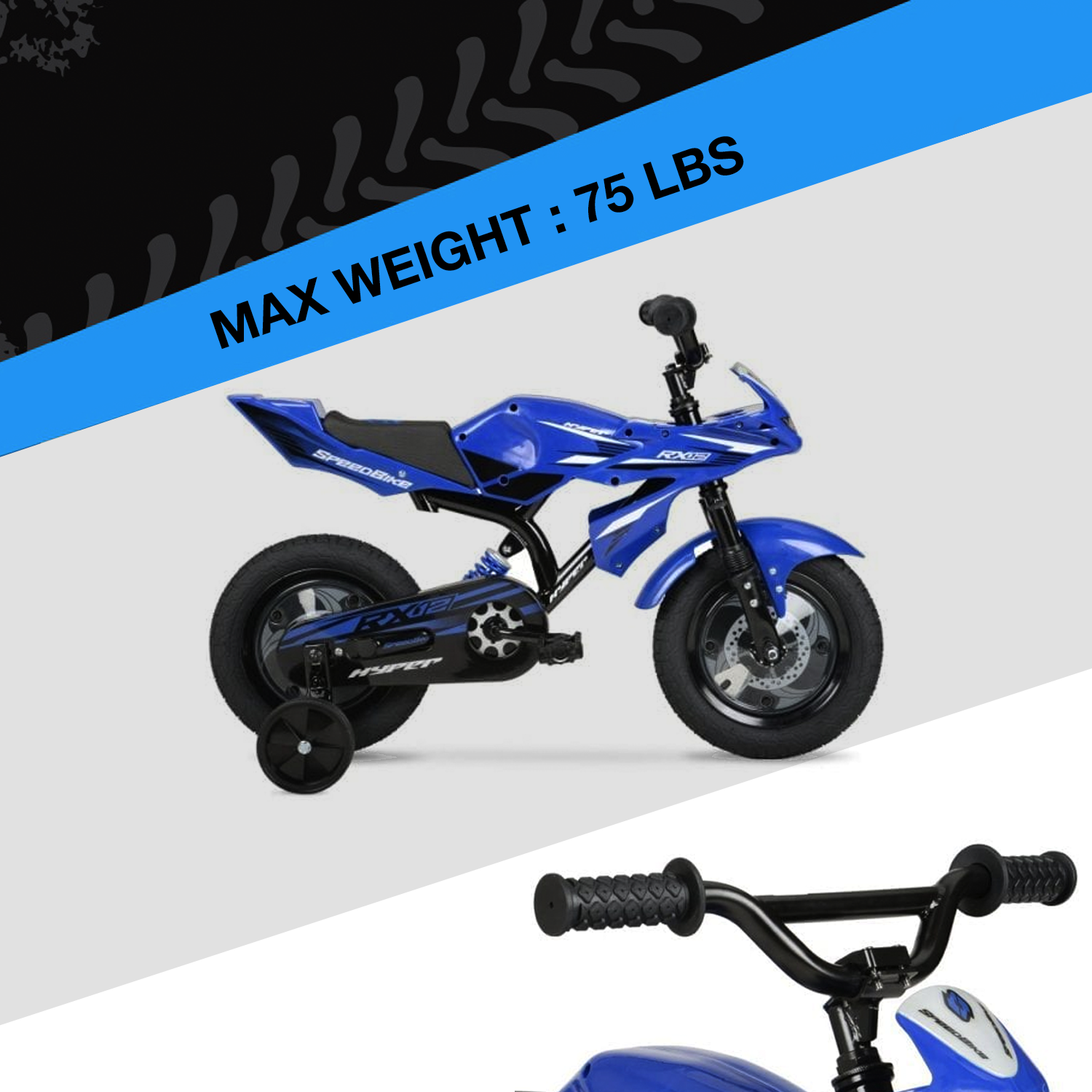 Hyper Bicycles 12" Boys Speedbike for kids, Blue, with Training Wheels, Ages 2 to 4 years old - image 3 of 9