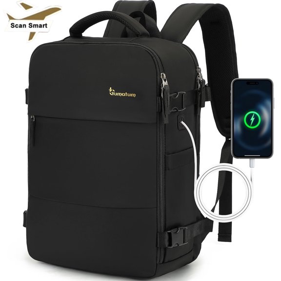 Travel Backpack for Men & Women, Laptop Backpack with USB Port, Flight Approved Carry on Backpack Fits 16" Laptop, Black