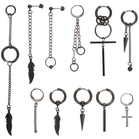 11Pcs Men Dangle Earrings Stainless Steel Drop Earrings Women Ear Jewelry Gift