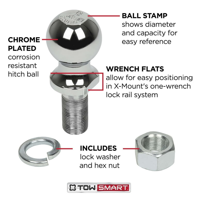 TowSmart 6,000 lb. Capacity 2-5/16 in. Ball x 1 in. Shank Diameter x 3 in. Shank Length Chrome Hitch Ball TowSmart 6,000 lb. Capacity 2-5/16 in. Ball x 1 in. Shank Diameter x 3 in. Shank Length Chrome Hitch Ball