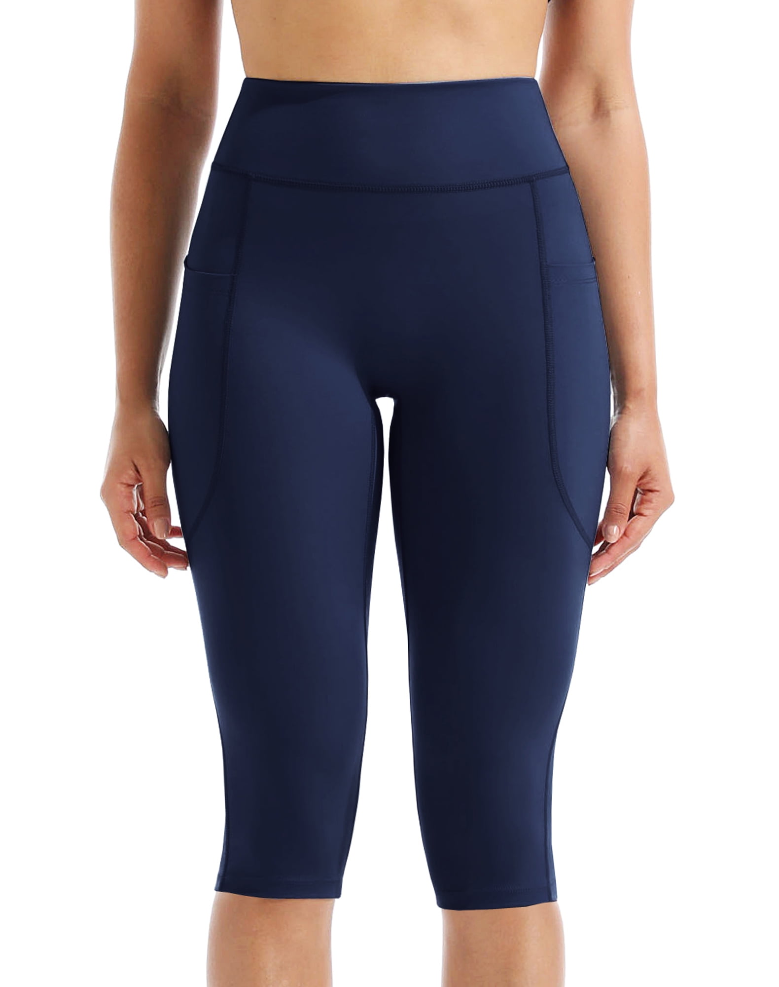 NELEUS Womens Yoga Capris Leggings For Workout With Pockets Tummy Control High Waist,Black+Gray+Dark Navy Blue,US Size M