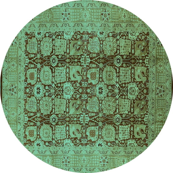 Ahgly Company Indoor Round Oriental Turquoise Blue Industrial Area Rugs, 8' Round