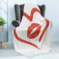 thumbnail image 4 of Kiss Soft Flannel Fleece Blanket, Heart Drawn in Lipstick and Woman Lip Romance Passion and Tenderness Message, Cozy Plush for Indoor and Outdoor Use, 50" x 70", White and Vermilion, by Ambesonne, 4 of 5