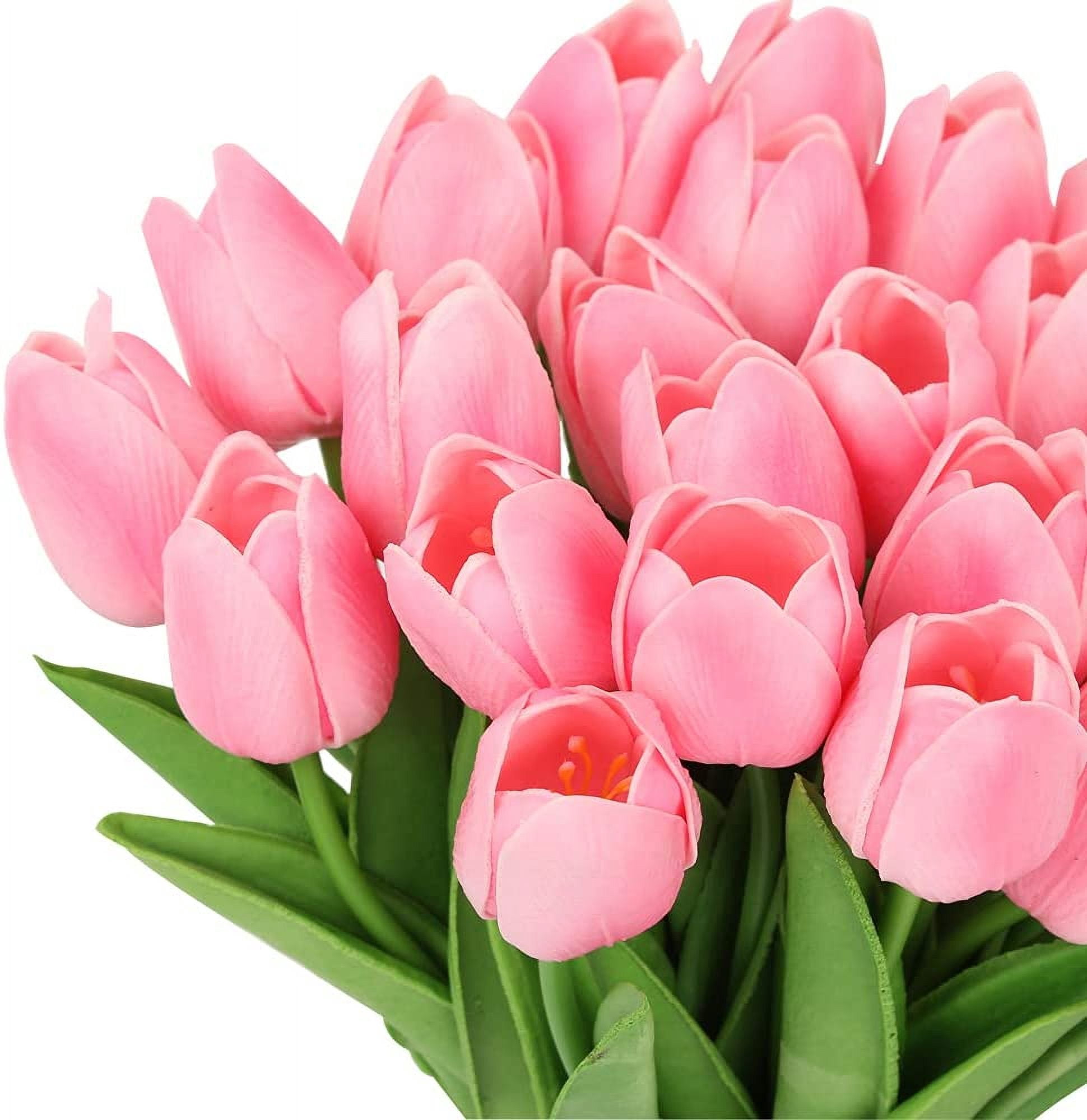 Pink Tulips Artificial Flowers 10pcs Real Touch Tulips Flowers Fake Pink Tulips Faux Flowers for Home Decoration Wedding Bouquet Party Baby Shower Centerpieces Bridal Bouquet Decor (Pink)
