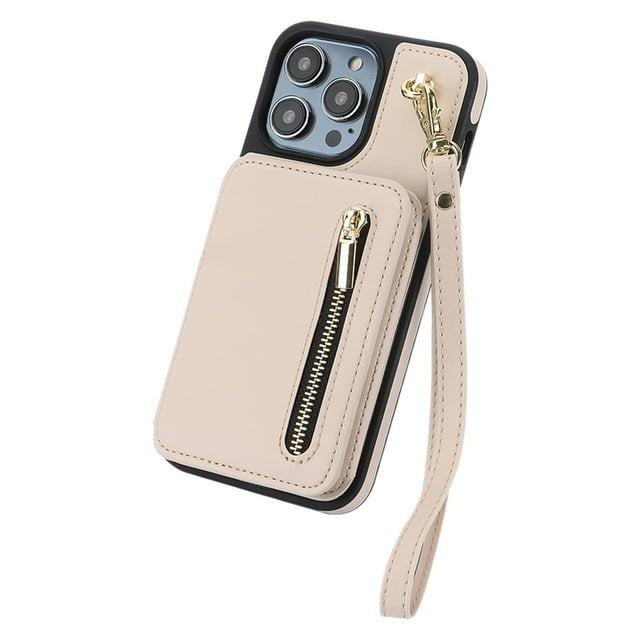 PU Leather Flip Phone with Hand Strap and Card Slots for 15 Featuring Detachable Crossbody Lanyard
