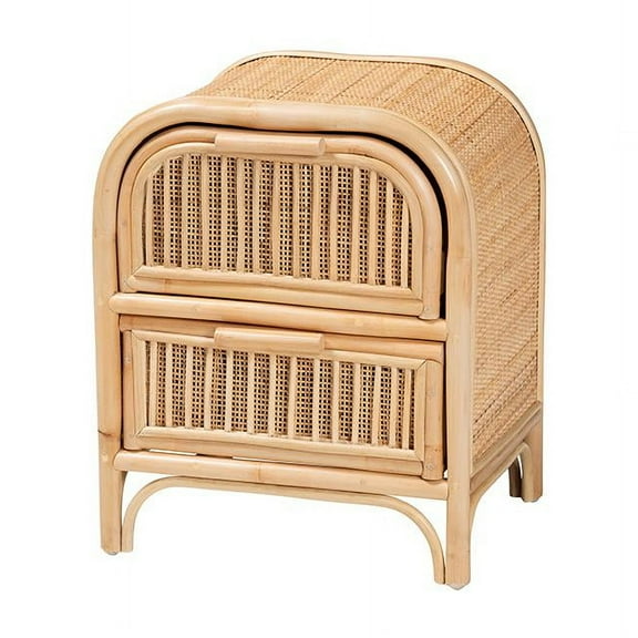bali & pari Adrika Bohemian Natural Rattan 2-Drawer Nightstand