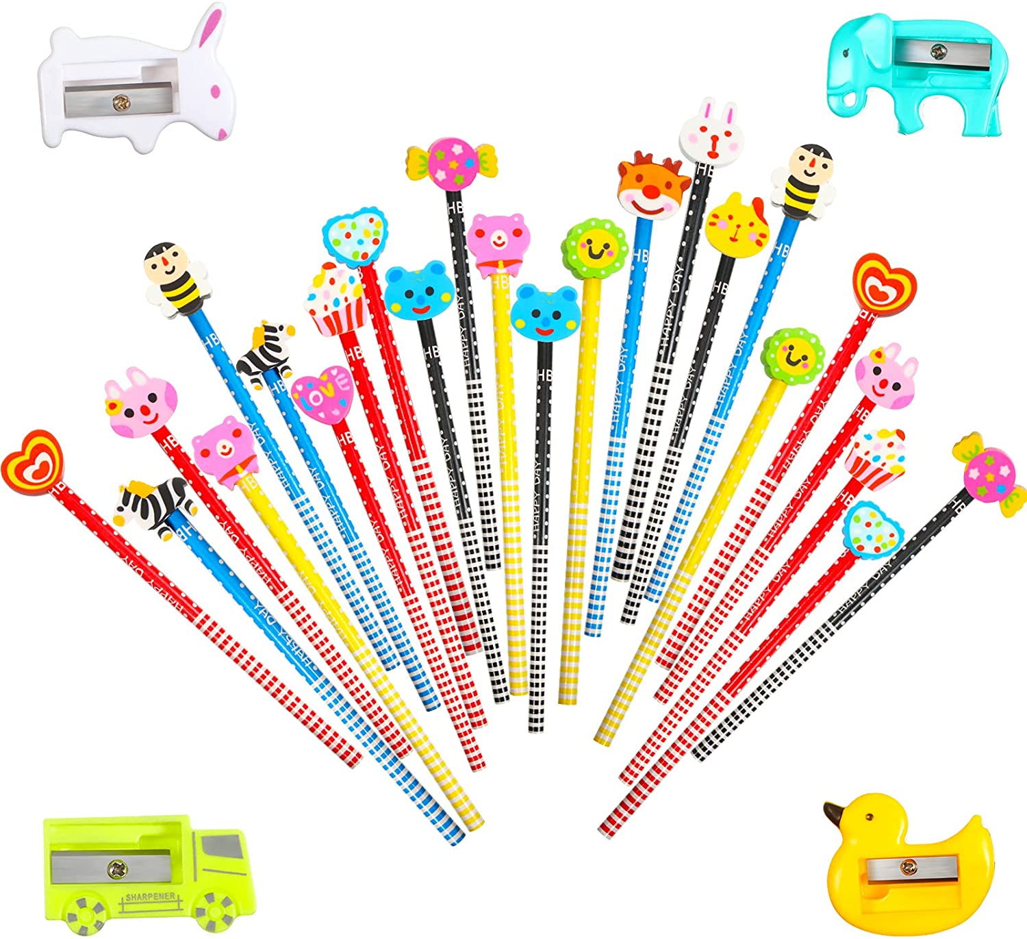 Aazon.co : 100 Pcs Pencils With Erasers Wooden Anial Pencils Fancy