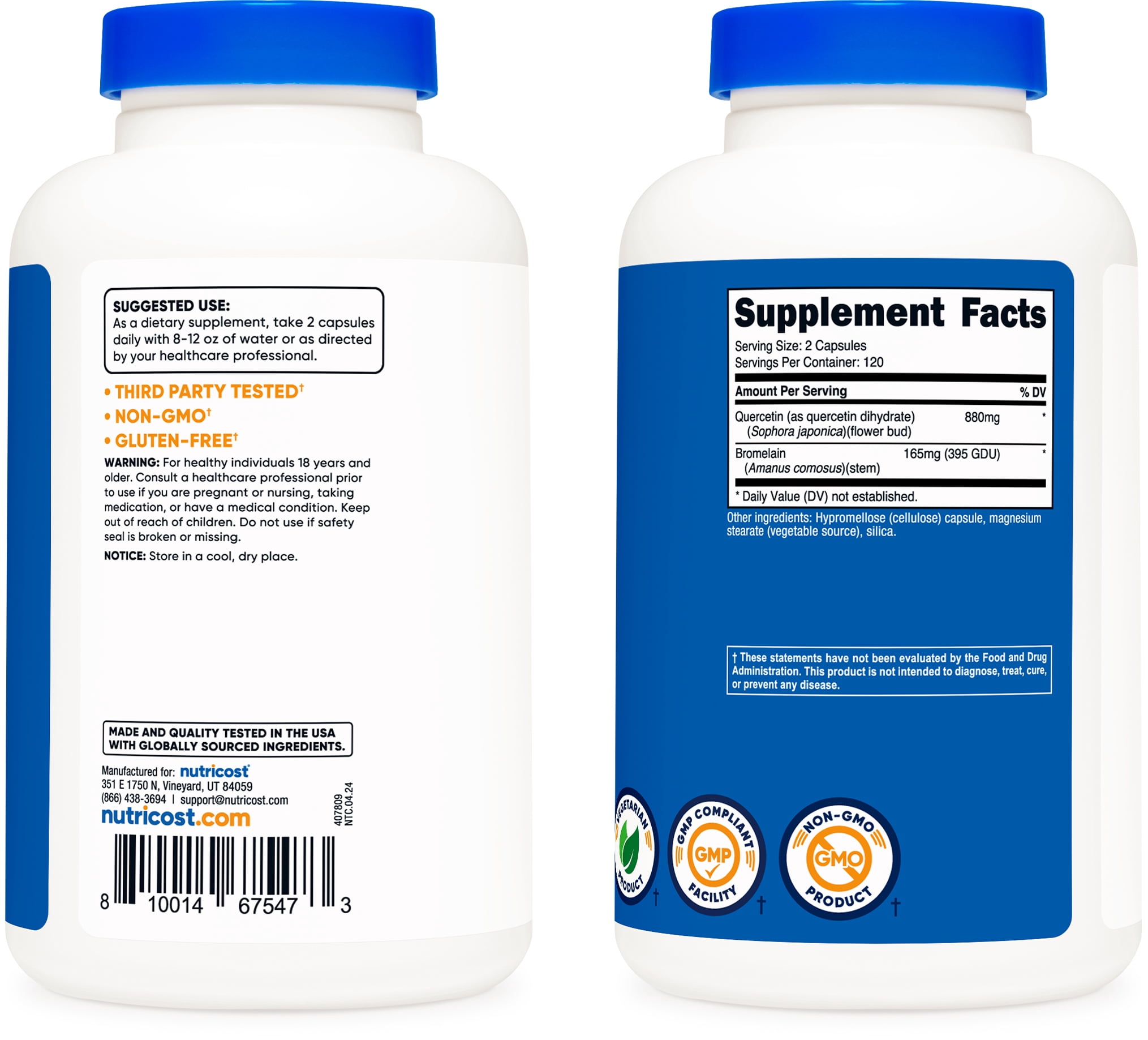 Nutricost Quercetin with Bromelain 880mg, 240 Capsules - Gluten Free & Non-GMO Supplement