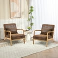 thumbnail image 2 of PAPROOS Accent Chair Set of 2, Mid-Century Modern Armchair with Solid Wood Frame and Pillow, PU Leather Upholstered Reading Chair for Living Room Bedroom, Brown, 2 of 12