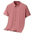 thumbnail image 3 of ZQUUVOU Men's Ice Silk Short Sleeved Shirt Solid Color Turndown Collar Button Down Formal Dress Tops Red, 3 of 4
