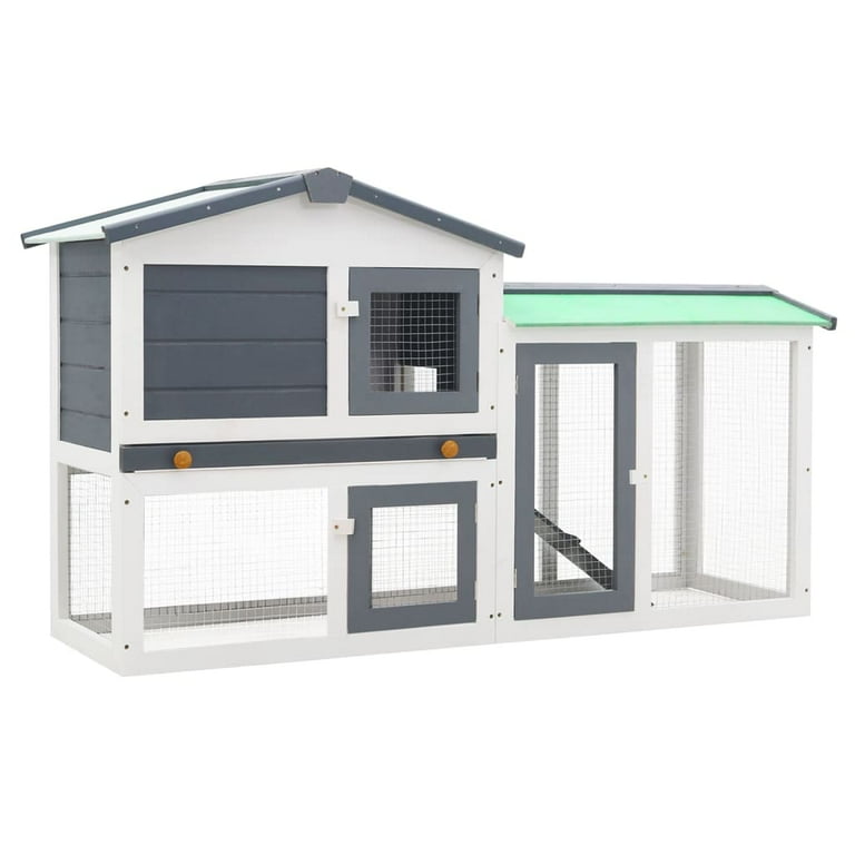 vidaXL Rabbit Hutch Bunny Cage with Pull Out Tray and Ramp Solid