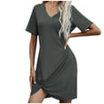 thumbnail image 1 of Yuyuzo Robes T-Shirts pour Femmes Manches Courtes Col en V Mini Robe Ourlet Froncé Couleur Dégradée Robes Courtes Décontractées, 1 of 4