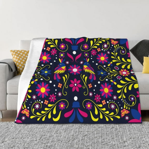 Fuzoiu Colorful Mexican Print Flannel Blanket,Throw Blanket,Flannel Home Decor,Fleece Bed Blankets,Cozy Soft Blanket for Bed, Sofa, Camping, and Travel-40"x30"