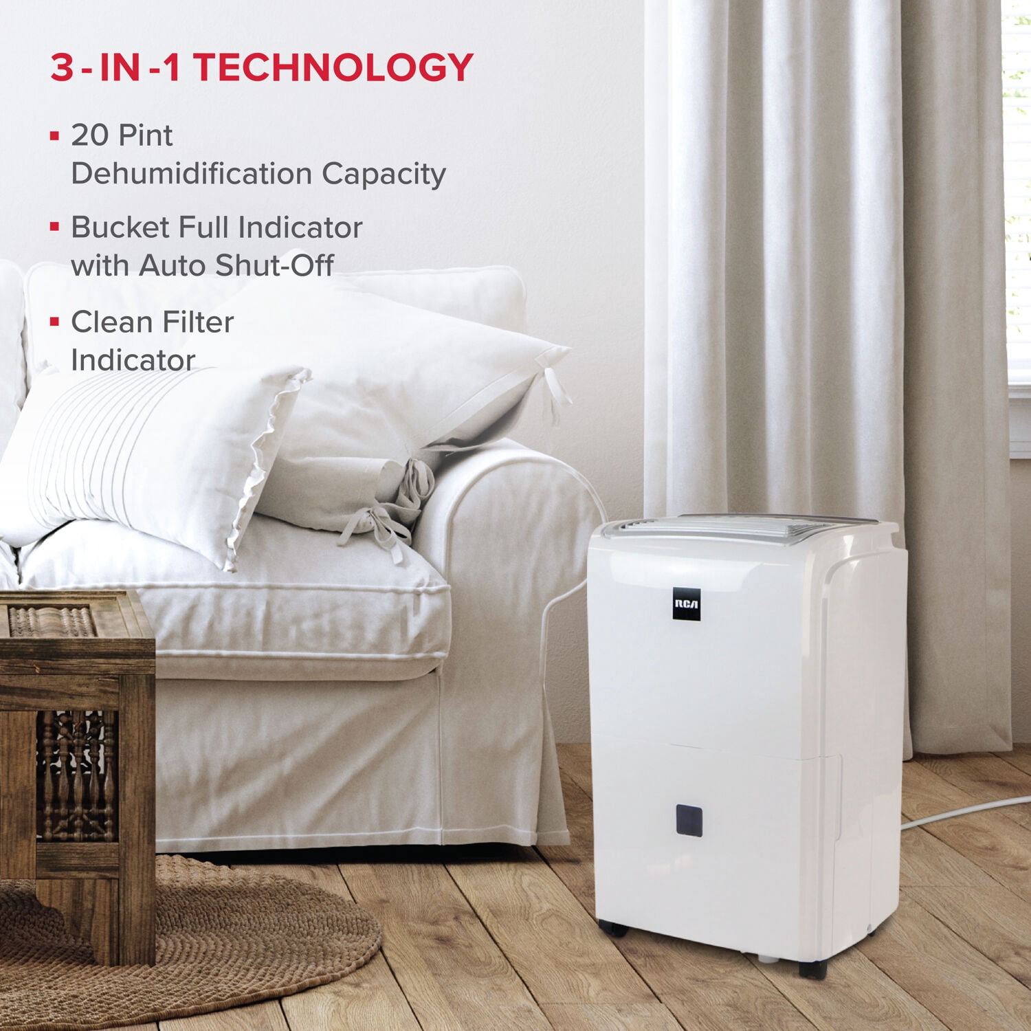 RCA 20 Pint Dehumidifier, White, 1 Piece, RDH235-6COM