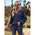 thumbnail image 4 of Womens Long Sleeve T-Shirts Deep V Neck Blouse Dressy Casual 2025 Fashion Loose Soft Fall Winter Clothes Dark Blue XXL, 4 of 8