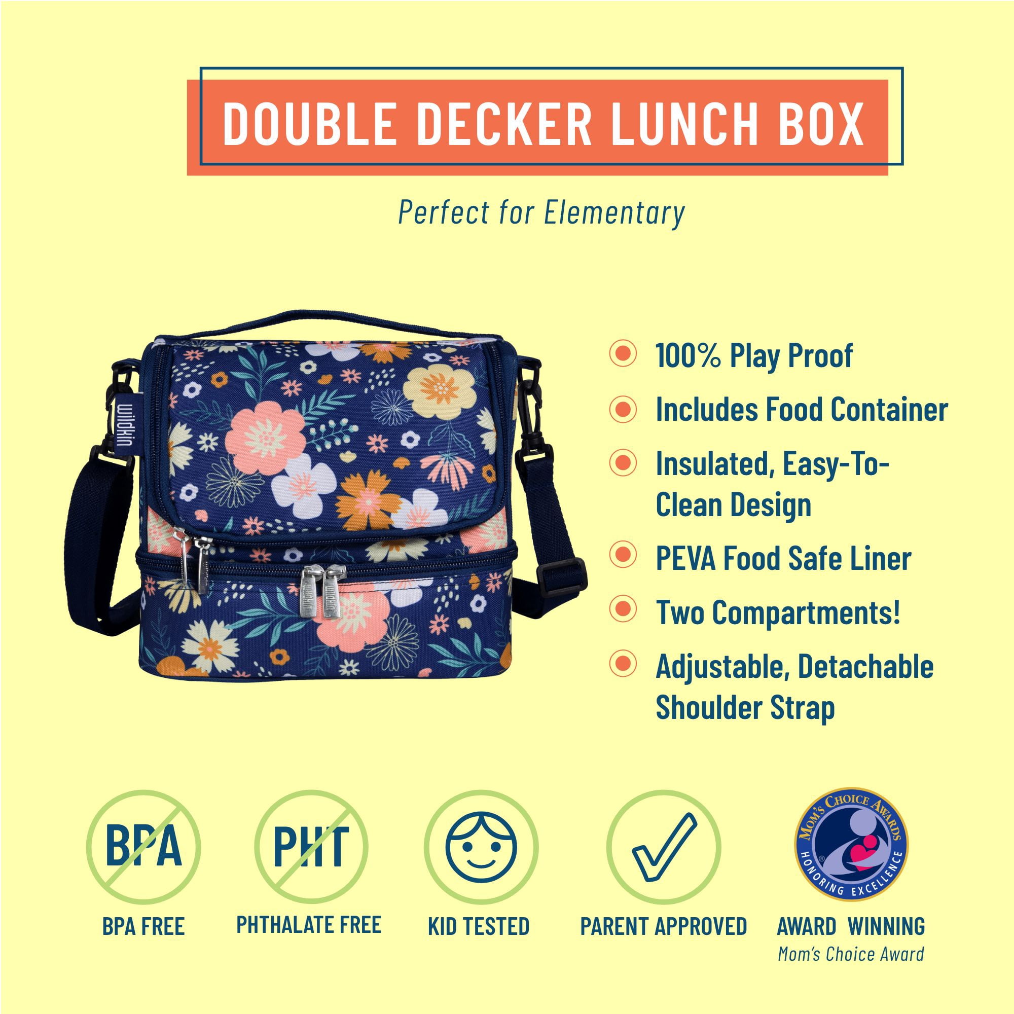 Wildkin Kids Two Compartment Insulated Lunch Bag for Boys and Girls (Wildflower Bloom)