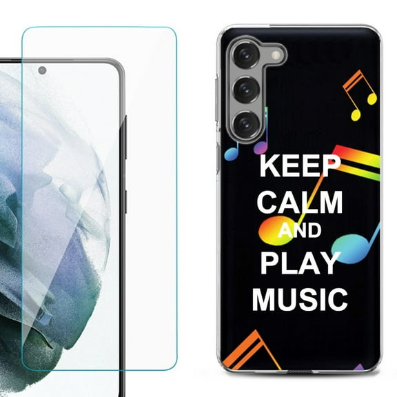 Shockproof Fashion Phone Case for Samsung Galaxy S23  / S23 Plus 5G, with Tempered Glass Screen Protector, by OneToughShield ® - Keep Calm Music
