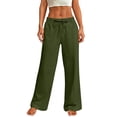 thumbnail image 5 of Nestiefly Womens Casual Linen Wide Leg Pants Flowy Drawstring High Waist Palazzo Beach Vacation Trousers Green S, 5 of 7