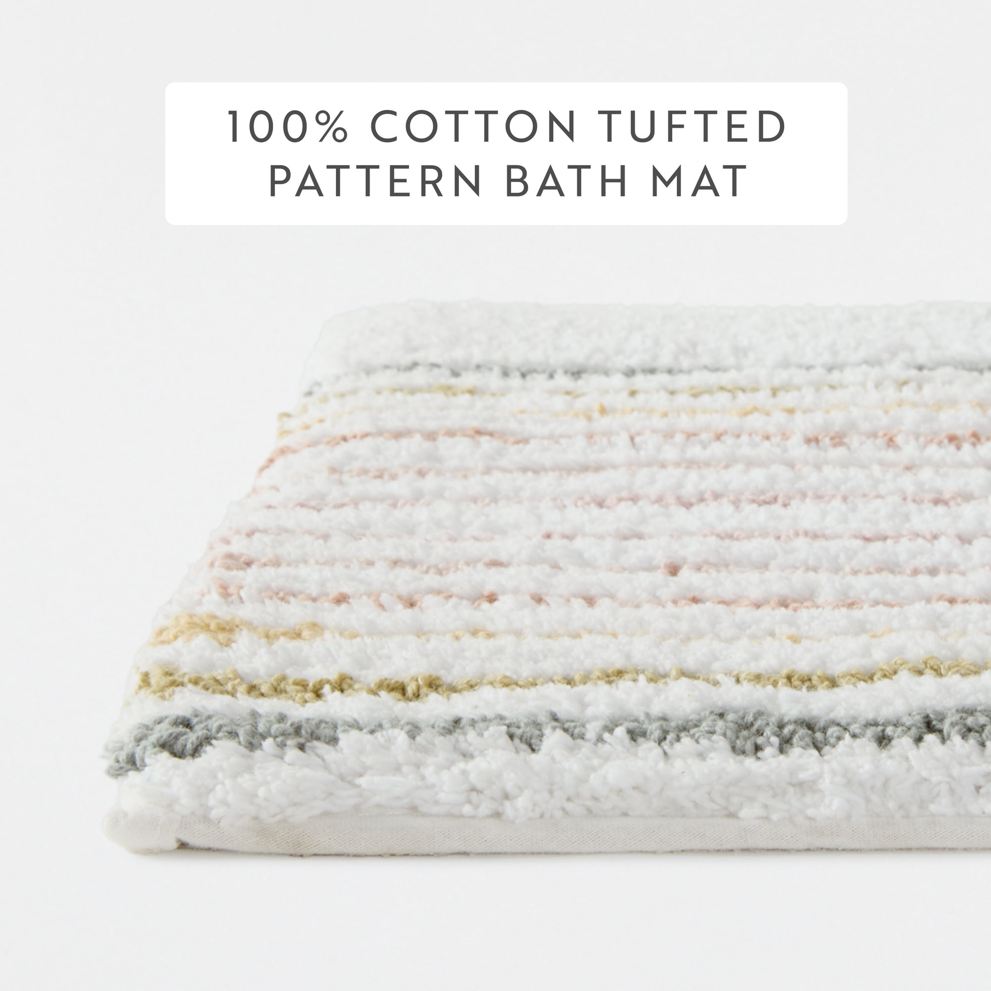 Noble Linens Modern Pattern Cotton Bath Mat, 34 in x 21 in, Rainbow White