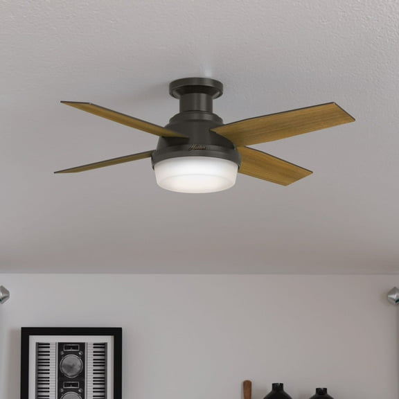 Hunter - Dempsey Indoor Low Profile Ceiling Fan With Light, Remote, 44-inch, Noble Bronze, Modern-style, 3-speed WhisperWind Motor, 59445, for Living Rooms, Bedrooms