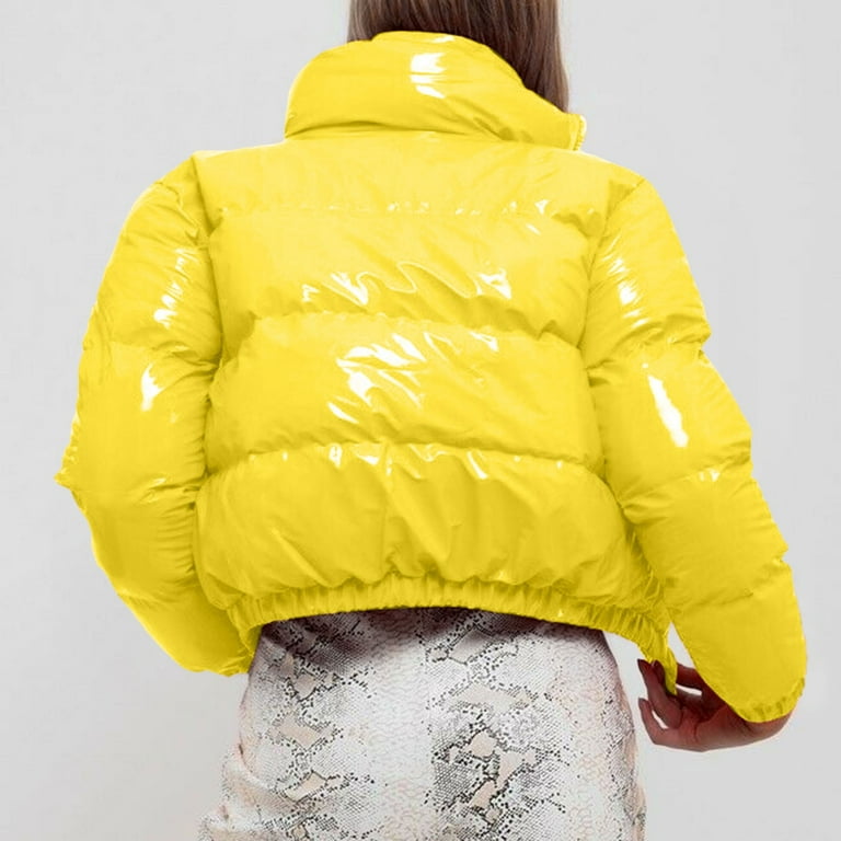 Sopiago Women's Cropped Puffer Jacket Stand Collar Zip Up Short