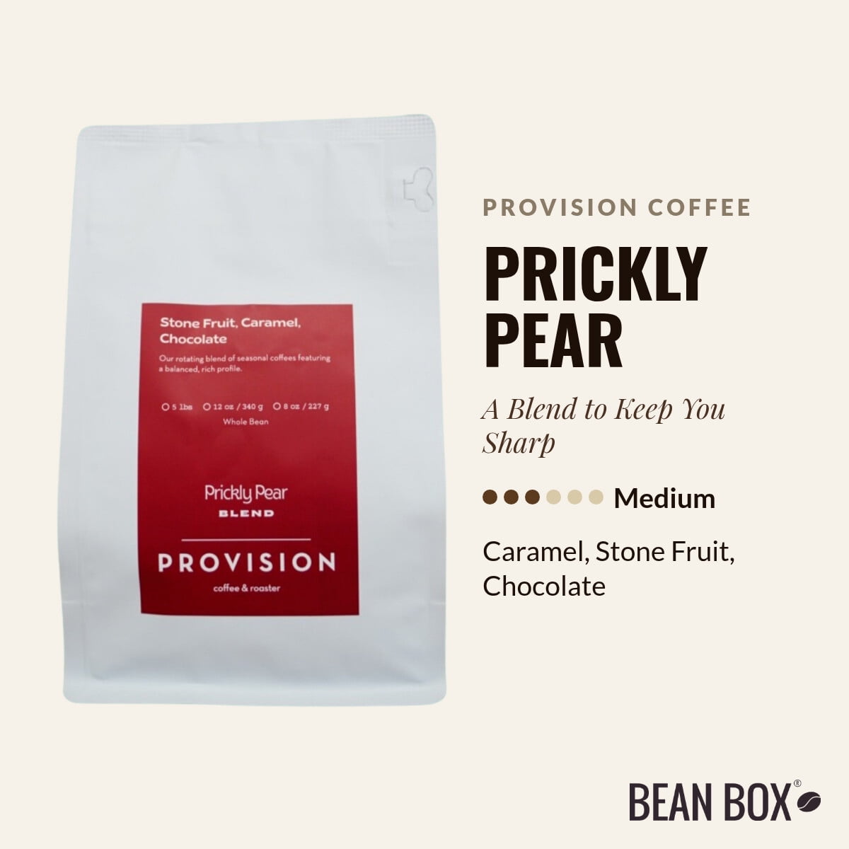 Prickly Pear - Roasted by Provision Coffee - Whole Bean Coffee - 12oz Bag