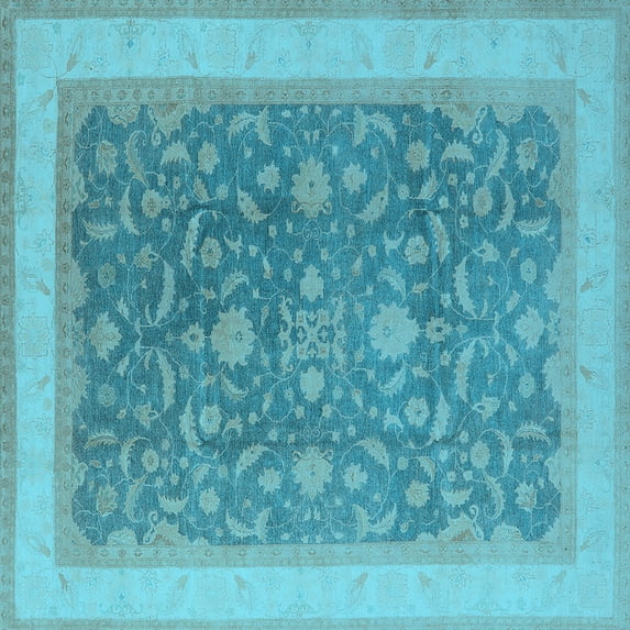 Ahgly Company Indoor Square Oriental Light Blue Industrial Area Rugs, 3' Square