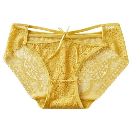 Blphud Clearance Fashion Underwear Lace Panties Pack Women s Low Waist Mesh Briefs Solid Color Cotton Crotch Underwear Panties Womens Cotton Underwear Yellow One Size