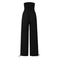 thumbnail image 2 of Cotton Linen Palazzo Pants Women Casual High Waisted Palazzo Pants Wide Leg Long Lounge Trendy Trousers Beach Pant Solid Vacation Casual Outfits, Black, 2 of 10